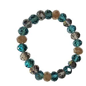 Boho Blue Brown Clear Faceted Beads Stretch Bracelet Minimalist Fashion Jewelry